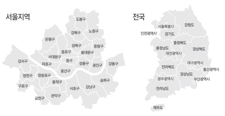 서울지역, 전국 지도